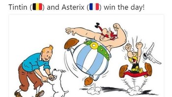 Dua karakter kartun legendaris, Tintin dan Asterix, mencuri perhatian netizen di media sosial jelang laga Prancis vs Belgia di semifinal Piala Dunia. Foto: Istimewa