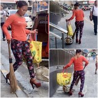 Pakai Heels 12 Cm, Wanita Penyapu Jalanan Ini Curi Atensi