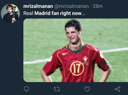 Begini ekspresinya kira-kira saat fans Madrid mendengar kabar kepindahan Cristiano Ronaldo ke Juventus. (Foto: Twitter @mrizalmanan)
