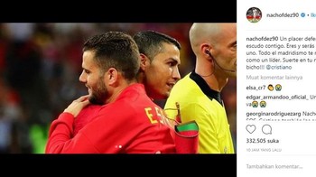 Nacho yang sempat bertanding dengan Ronaldo di Piala Dunia 2018 lalu juga ucapkan terima kasih kepadanya. Foto: Istimewa