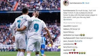Banyak yang ingin dikatakan oleh Benzema, tapi ia berharap yang terbaik untuk Ronaldo. Foto: Istimewa