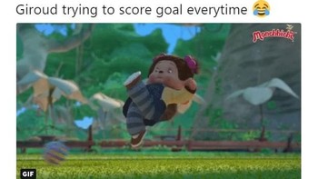 Kira-kira beginilah Giroud tiap di depan gawang lawan. Foto: Istimewa