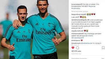 Lucas Vazquez melengkapi deretan pemain Real Madrid yang ucapkan salam perpisahan kepada Ronaldo. Foto: Istimewa