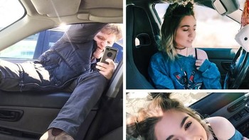 Perjuangan mengambil foto di dalam mobil. (Foto: Brightside)