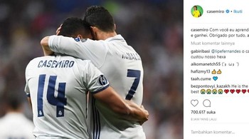 Casemiro ucapkan terima kasih karena banyak belajar dari Ronaldo. Foto: Istimewa