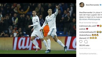 Satu lagi pemain yang merasa sangat senang bisa bermain satu tim dengan Ronaldo. Dia adalah Theo Hernandez. Foto: Istimewa