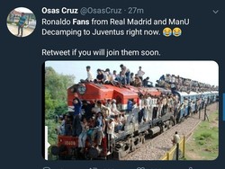 Karena gagal ke MU, maka fans Setan Merah mungkin beralih jadi pendukung Juve yang sukses mendatangkan Ronaldo. Berbondong-bondong nih pindah haluan. (Foto: Twitter @OsasCruz)