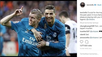Lewat akun Instagram miliknya, Toni Kroos mendoakan yang terbaik untuk Ronaldo ke depannya. Foto: Istimewa