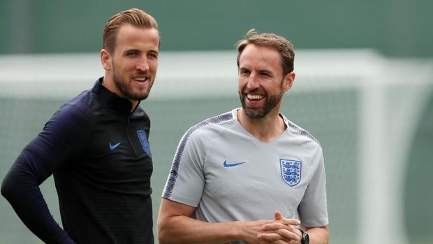 Kapten timnas Inggris Harry Kane dan pelatih timnas Inggris Gareth Southgate.