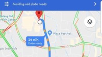 Contoh saat menggunakan pelat genap pada tanggal genap, maka jalur akan lebih dekat. Foto: Pool (Google Maps)