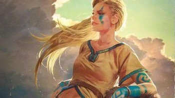 Karya seni berjudul Gedyneith Flaminica ini diciptakan oleh Anna Podedworna dan berasal dari game GWENT: The Witcher Card Game. Foto: Josh Miller/CNET