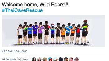 Welcom home, Wild Boars. Wild Boars adalah nama kesebelasan sepakbola yang terjebak di gua Thailand, terdiri dari 12 anak dan 1 pelatih. Mereka terjebak dalam gua sejak 23 Juni 2018 saat menjelajah gua tersebut. Foto: istimewa