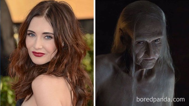 Wajah jadi Carice van Houten jadi seram ketika bertransformasi sebagai Melisandre di serial Game of Thrones. Foto: Boredpanda