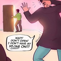 Saat di rumah, hal yang mungkin tidak diketahui banyak orang adalah rasa panik saat pintu terbuka atau tamu yang datang. Para hijabers harus bergegas memakai hijab untuk melindungi auratnya. Foto: Instagram @thaaks.i 