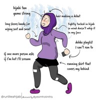 Tantangan terbesar lainnya untuk hijabers adalah saat berolah raga. Ia harus memakai baju tertutup dari ujung kepala hingga kaki. Saat berlari, tentu pakaian seperti ini membuat para hijabers lebih kepanasan. Foto: Instagram: @yesimhotinthis 