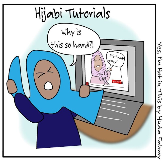 Video hijab tutorial yang tersebar di Youtube selalu terlihat mudah. Padahal bagi sebagian hijabers, memakai hijab mengikuti tutorial hijab kadang kala terasa sangat sulit sama seperti mengikuti tutorial make up dan sejenisnya. Foto: Instagram: @yesimhotinthis
