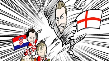 Gambar Kroasia melawan Inggris di Semifinal. Kroasia melaju ke final berkat gol di babak tambahan. Foto: @chidajunsei3163