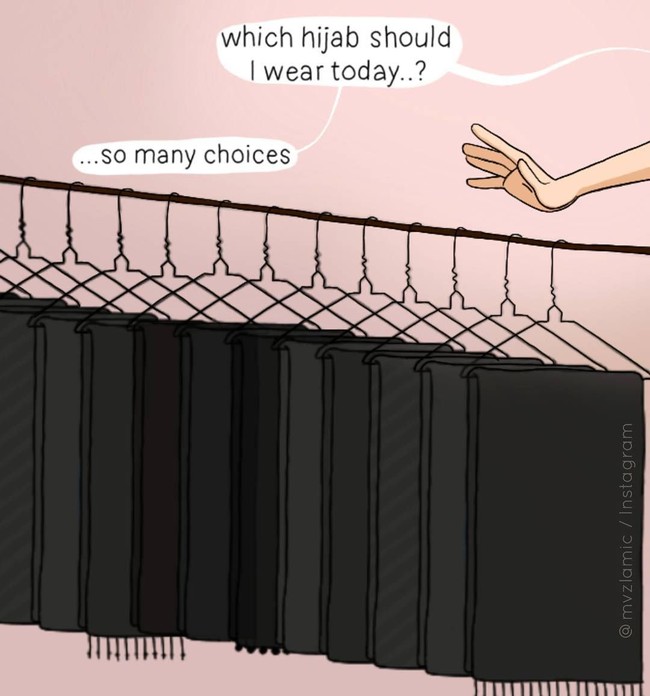 Sama dengan pakaian, memilih hijab yang akan dipakai setiap pagi merupakan tantangan tersendiri. Lucunya, biasanya warna hijab yang dimiliki hijabers tak jauh berbeda, seperti warna lipstik. Foto: @mvzlamic