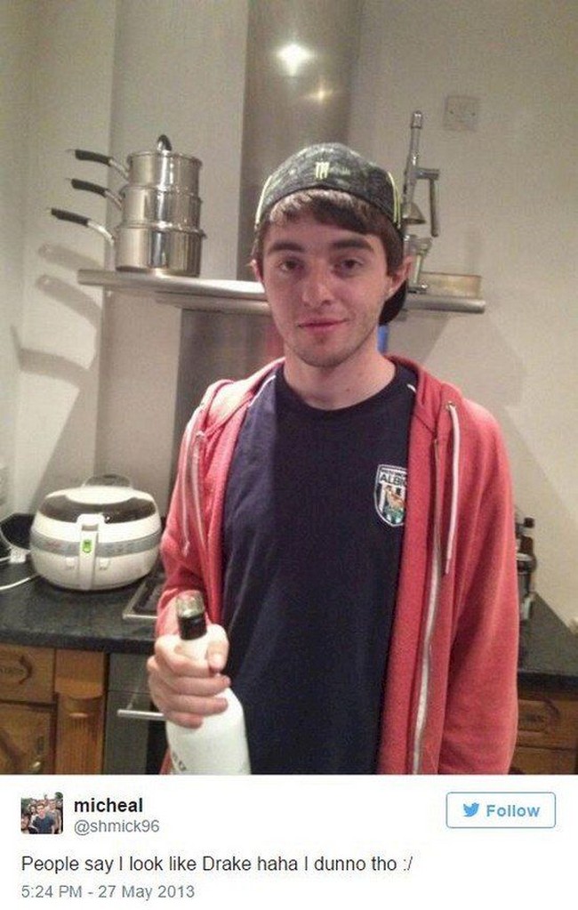Pria ini mungkin tidak tahu siapa Drake tapi bangga dibilang mirip selebriti. Foto: Twitter