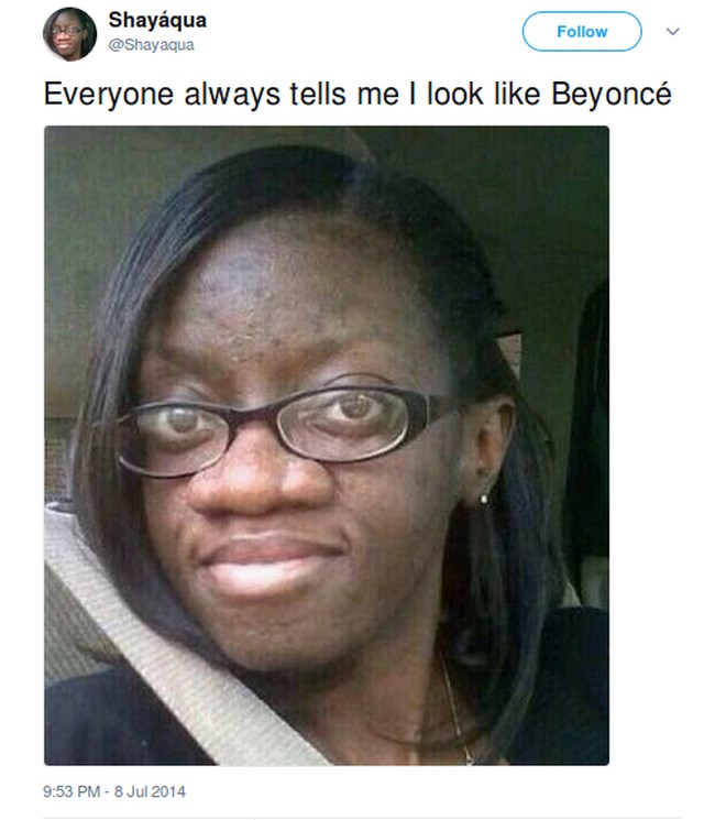 Wanita ini juga mengaku orang-orang selalu mengatakan ia mirip Beyonce. Bagaimana menurut Anda? Foto: Twitter