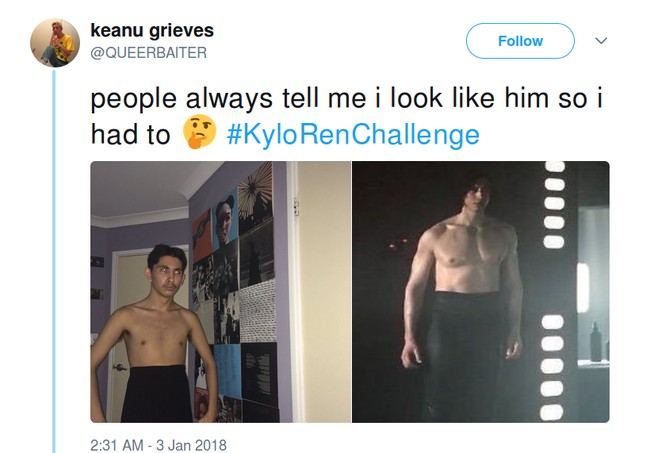 Mengaku selalu dibilang mirip Adam Driver jadi alasan pria berikut memparodikan Kylo Ren. Foto: Twitter