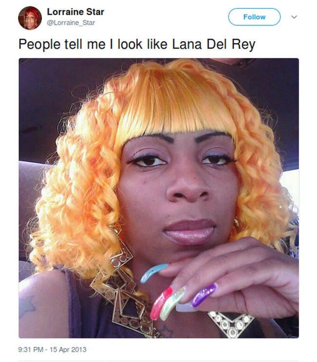 Entah salah dengar atau dibohongi orang, wanita ini tak mirip Lana Del Rey sama sekali. Lana adalah penyanyi wanita berkulit putih dengan rambut panjang warna cokelat. Foto: Twitter
