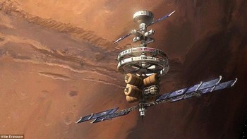 Sebuah stasiun luar angkasa yang tengah mengorbit Mars. Foto: mirror