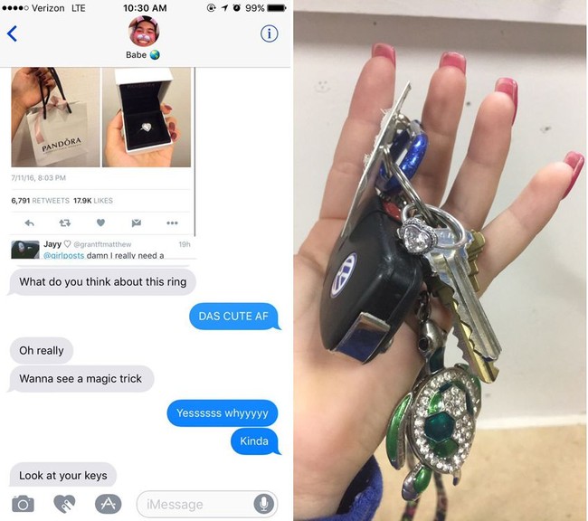 Memberi cincin saja sudah hal yang romantis. Apalagi dengan pemberitahuan yang manis seperti ini. Foto: Twitter