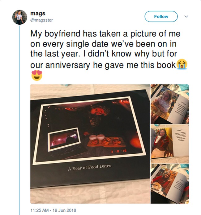 Pria ini mendokumentasikan setiap pertemuannya dengan sang pacar dan dijadikan buku untuk diberikan di hari jadi mereka. Foto: Twitter