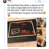 Pria ini mendokumentasikan setiap pertemuannya dengan sang pacar dan dijadikan buku untuk diberikan di hari jadi mereka. Foto: Twitter