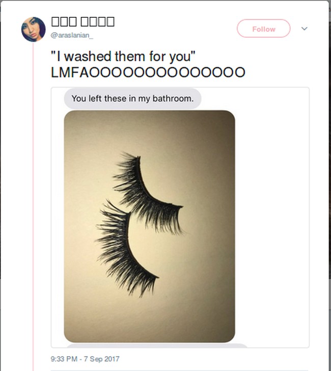 Menemukan bulu mata bekas di kamar mandi, suami wanita ini tak lantas membuang namun justru disimpan dan dibersihkan. Foto: Twitter