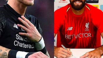 Karius diilustrasikan menangis melihat Alisson menandatangani kontrak dengan Liverpool. Foto: istimewa