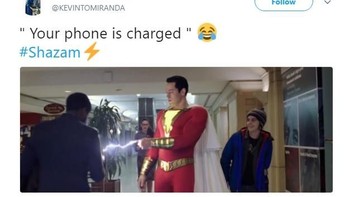 Ternyata kemampuan rahasia Shazam! adalah mengisi daya ponsel. Foto: Istimewa