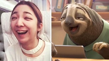 Ekspresi kocak wanita ini mirip dengan si kukang dari film Zootopia.Foto: Istimewa