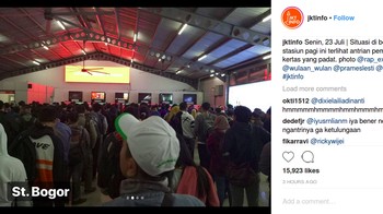 Alhasil, linimasa media sosial dan grup-grup WhatsApp hari ini dipenuhi laporan antrean tiket. Foto: Instagram @jktinfo