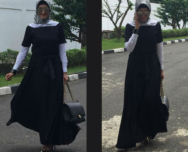 Chanel Flap Bag kembali menjadi pilihan Inneke Koesherawati saat bergaya monokrom. Tas Chanel yang dibawa Inneke tersebut berharga Rp 80 jutaan. Foto: Instagram