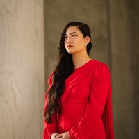 Wanita keturunan Vietnam itu pun akhirnya harus membeli dress merah dengan aksen selendang tersebut secara online. Foto: Instagram @amandangocnguyen