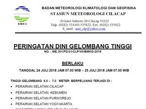 BMKG Keluarkan Peringatan Dini Gelombang Tinggi di Selatan Jateng