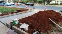 Padahal disediakan jalur untuk pejalan kaki yang akan naik/turun bus, sehingga tak perlu memutari atau menginjak rumput. Foto: Sahaya Anisa/detikcom