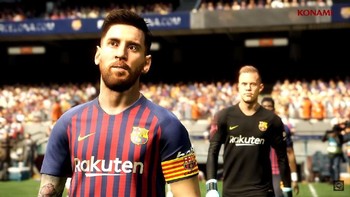Lionel Messi dan Marc-andre ter Stegen ikut muncul mewakili Barcelona. Foto: YouTube/officialpes