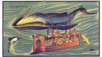 Ilustrasi ini menggambarkan bis bawah laut yang ditenagai oleh paus dan dikendalikan oleh manusia. (Foto: Wikimedia)