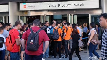 Terlihat tulisan Global Product Launch dengan logo Xiaomi di sebelah kiri. Foto: Dhani Irawan/detikcom