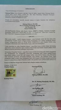 Surat kuasa dadang pada empat kuasa hukumnya