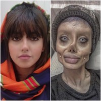 Sahar Tabar, wanita Iran yang jadi sensasi karena menyebut dirinya sebagai Angelina Jolie Zombie. Wanita 22 tahun itu jadi sensasi karena penampilannya yang menyeramkan. Foto: Instagram @sahartabar_offcial