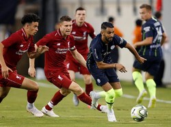 Pemain baru City, Riyad Mahrez, kembali jadi starter di laga ini dan dia cukup membuat kerepotan Liverpool lewat kecepatannya. (Adam Hunger/REUTERS)