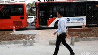 Sebelumnya diberitakan, ada area untuk rumput di antara trotoar dan lajur kendaraan di Jl Sudirman, Jakarta. Jarak antara halte dengan titik bus berhenti pun menjadi terpisah oleh area tersebut.