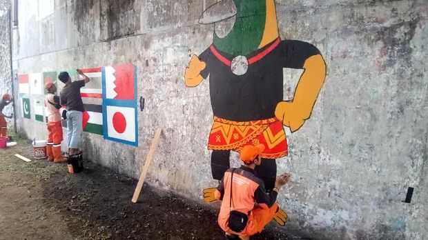 Mural Asian Games di kolong flyover Universitas Indonesia