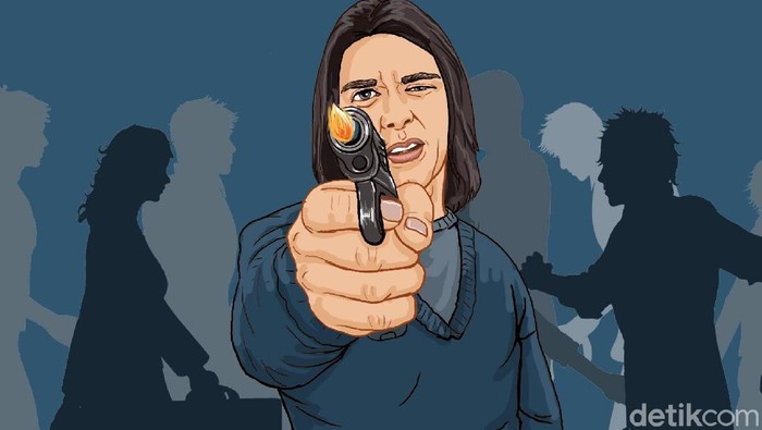 searing pria menembak di kerumunan orang