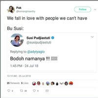 Bodoh namanya jika jatuh cinta dengan seseorang yang tak mungkin mencintai kita. Foto: Twitter