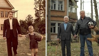 Dulu dan sekarang, foto ayah dan anak. (Foto: Brightside)